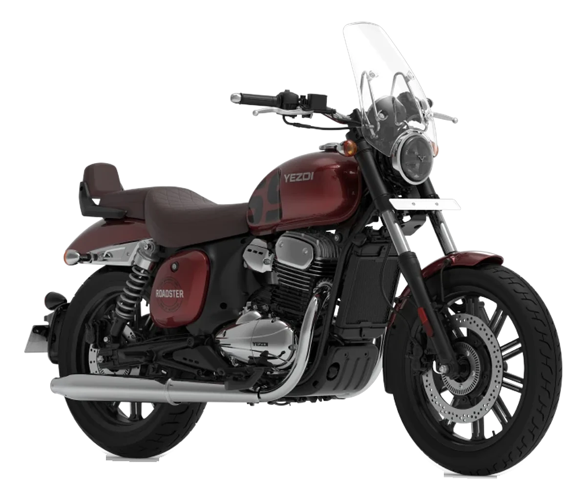 Yezdi Roadster in Red Wolf. Manufacturer studio image of the whole bike.