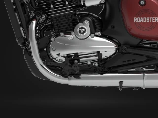 Close view of the Roadster’s gear lever and foot peg.